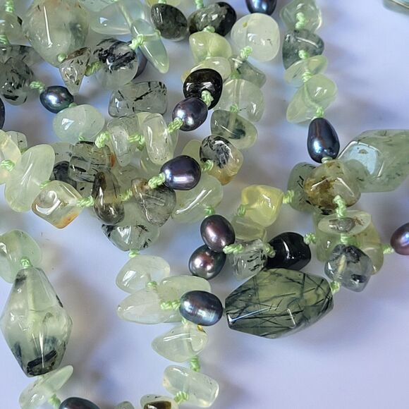 Six Strand Rutilated Green QUartz and Blue Tahitian Pearl Necklace - 20.75" - Picture 6 of 9